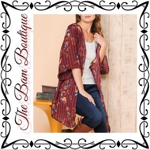 Ladies/Plus Size Burgundy Floral Kimono